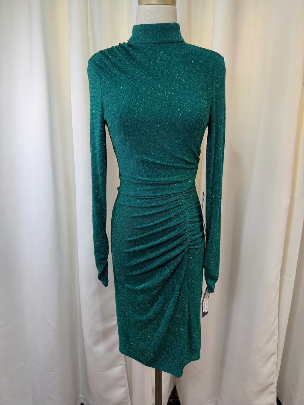 NWT Betsy & Adam ‘Ruched Glitter-Knit Side-Slit Dress’ in Green Size 6 - Picture 4 of 15